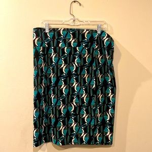 LuLaRoe Plus Size Butter Soft Novelty Print Pencil Skirt Blue Jay Print 2XL